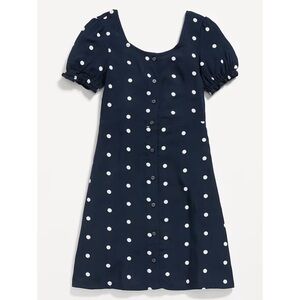 Old Navy Blue & White Polka Dot Puff Sleeve Fit & Flare Dress Girls XS 5